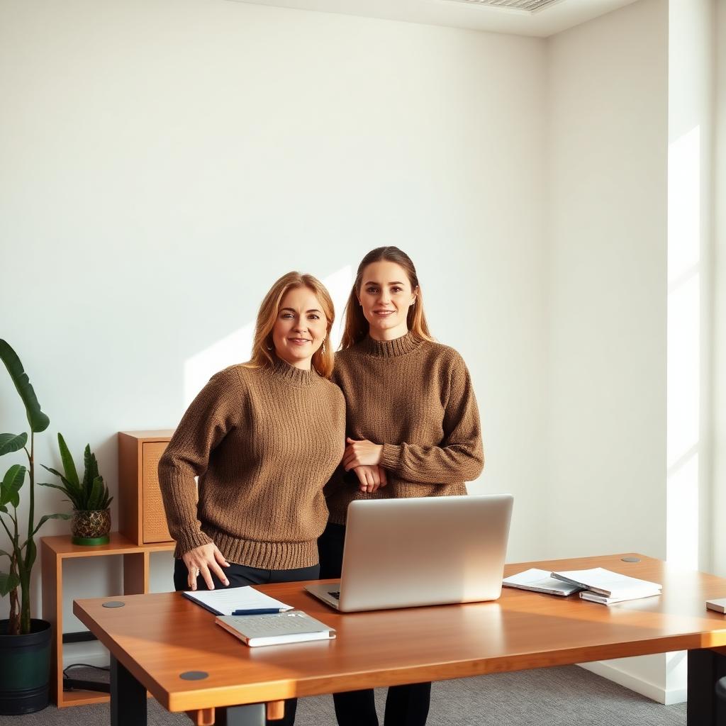 Dois consultores reunidos em um escritório iluminado